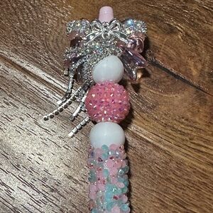 Elegant Beaded Ornament Pen with Pink and White Accents